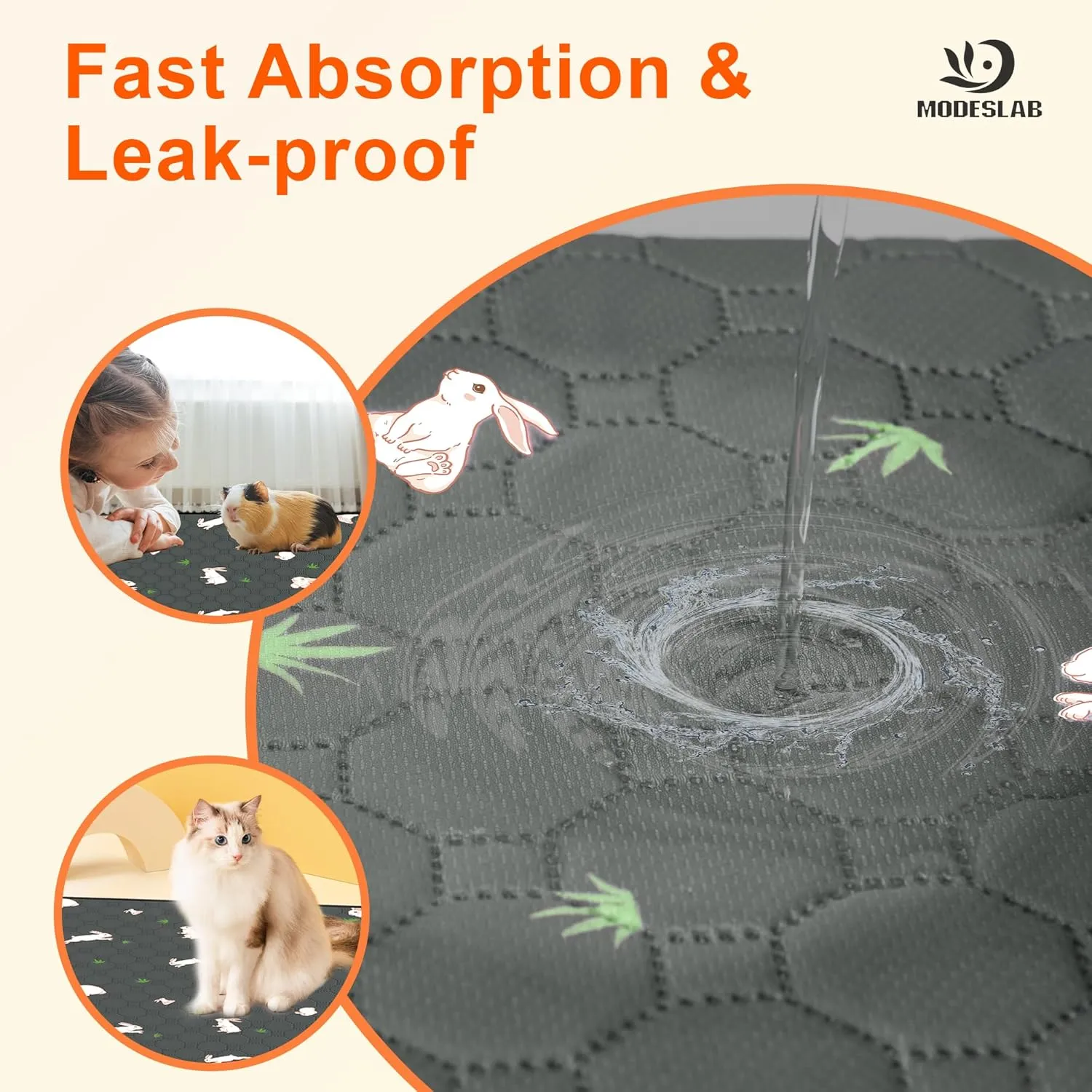 2-Pack Guinea Pig Cage Liner, 20in x 26in Fast Absorption Washable Bedding Pee Pads for Dogs Puppy Rabbit Small Animal Cage Mat, Leakproof & Non-Slip