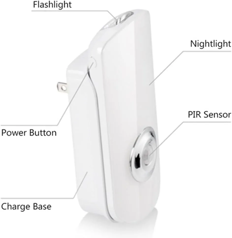 2 Pack LED Night Flashlight Motion Sensor Cut 3-in-1, Rechargeable Emergency Light, Auto Sensing Energy Saving Wall Mount Plug-in Light Portable LED Torch - Small Size Warm White