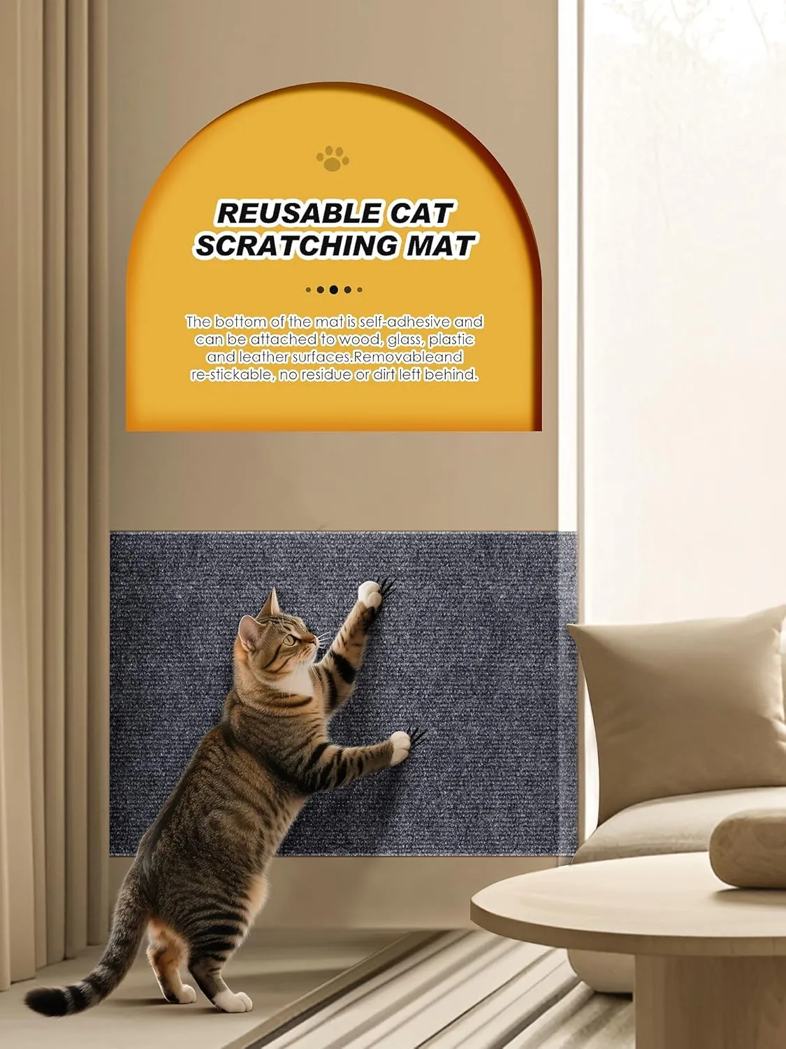 2PCS 39.4"x15.8" Cat Scratch Mat, Trimmable Self-Adhesive Carpet, DIY Climb Cat Scratcher for Furniture Couch or Wall Protector, Covering Cat Scratching Post Replacement Pads (Dark Gray)
