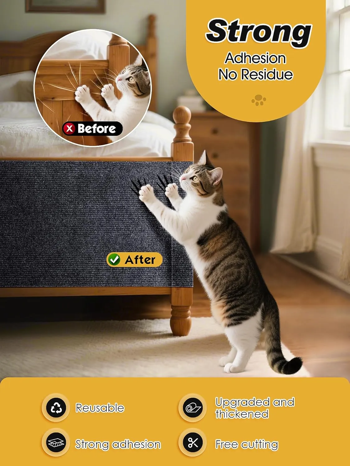 2PCS 39.4"x15.8" Cat Scratch Mat, Trimmable Self-Adhesive Carpet, DIY Climb Cat Scratcher for Furniture Couch or Wall Protector, Covering Cat Scratching Post Replacement Pads (Dark Gray)