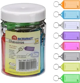 Acrimet Plastic Key Tag with Metal Ring and Label Window (Assorted Colors) (24 Pack)