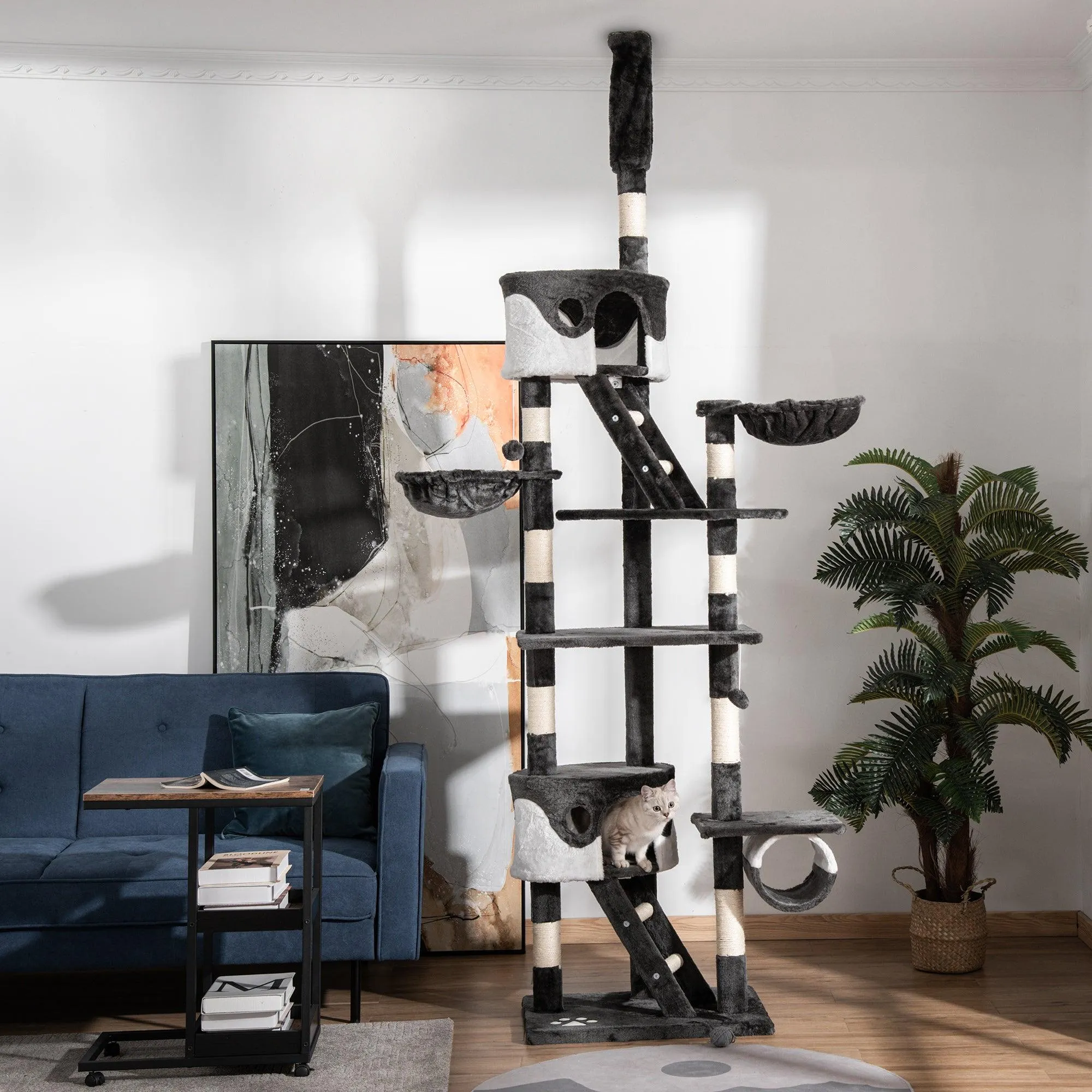 Adjustable Cat Tree Fun House, Black & White