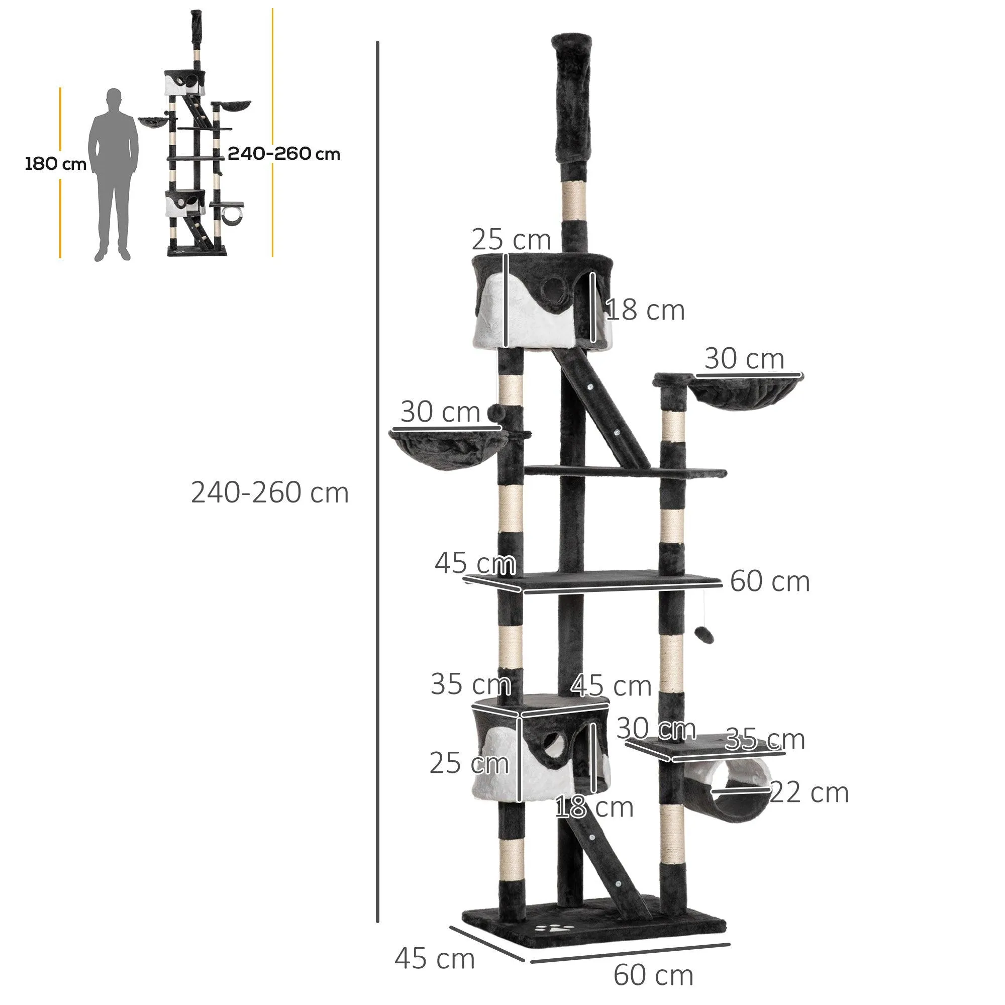 Adjustable Cat Tree Fun House, Black & White