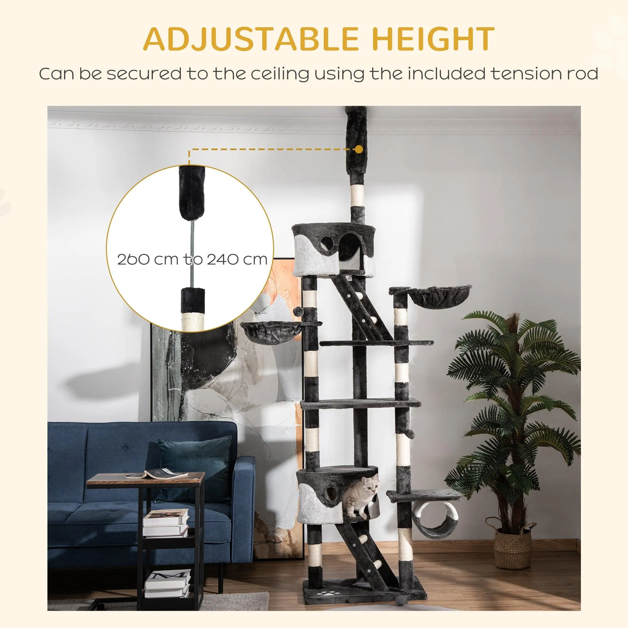 Adjustable Cat Tree Fun House, Black & White
