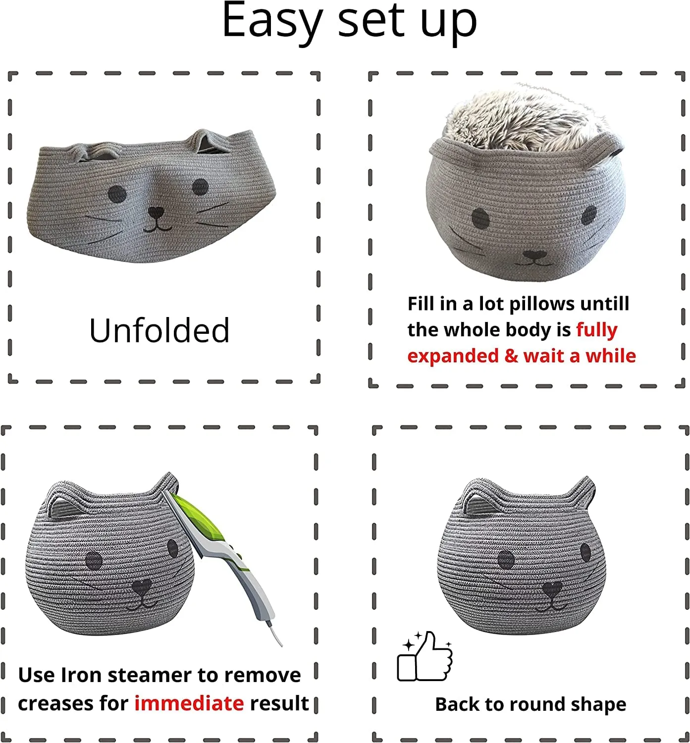 ALBY® Design Cat Toy Basket, Baby Woven Laundry Bag, Round Cat Cute Cotton Rope Basket For Pet, Kids, Blankets, Towels & Storage, Gift Basket Empty- Large 17"D By 12"H - GREY