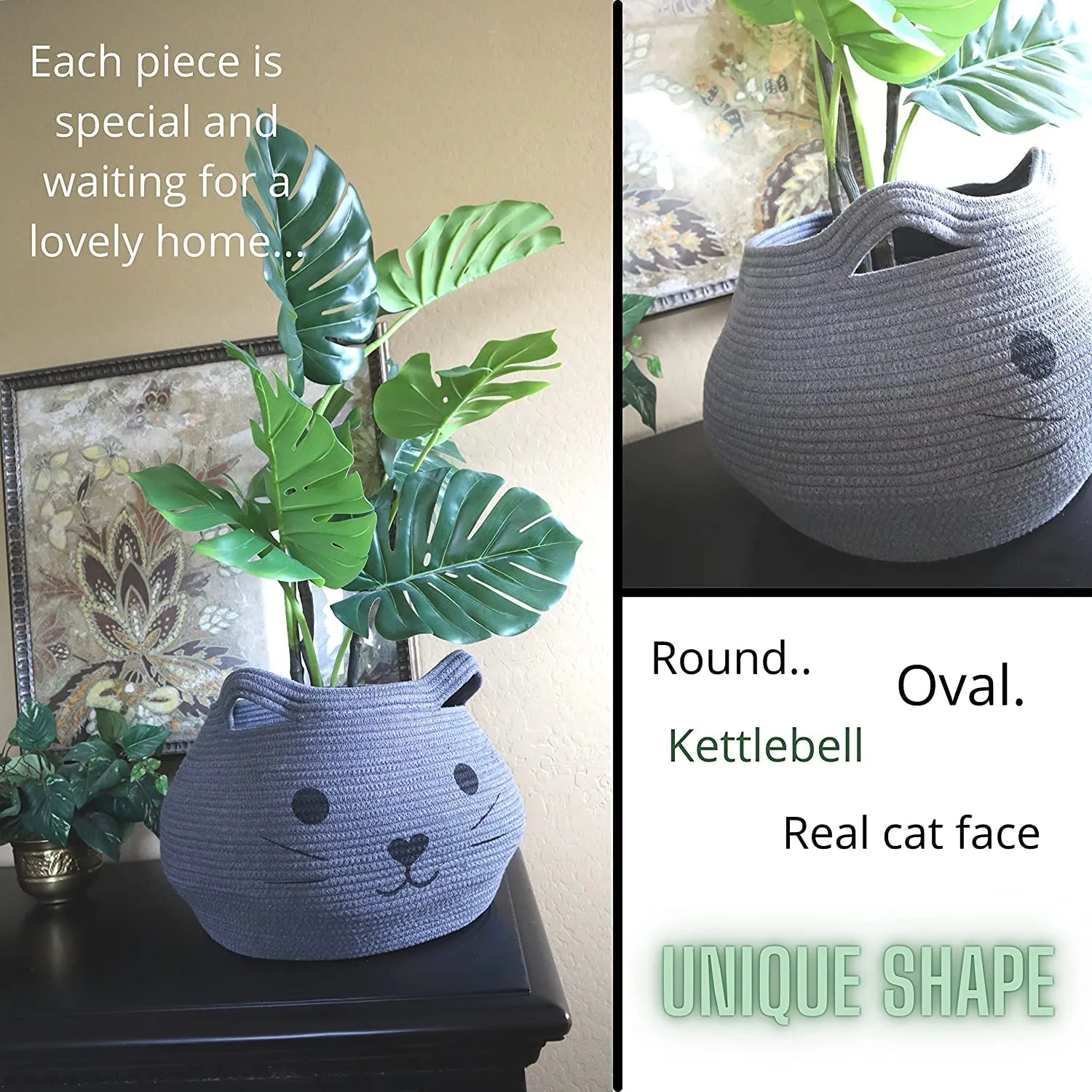 ALBY® Design Cat Toy Basket, Baby Woven Laundry Bag, Round Cat Cute Cotton Rope Basket For Pet, Kids, Blankets, Towels & Storage, Gift Basket Empty- Large 17"D By 12"H - GREY