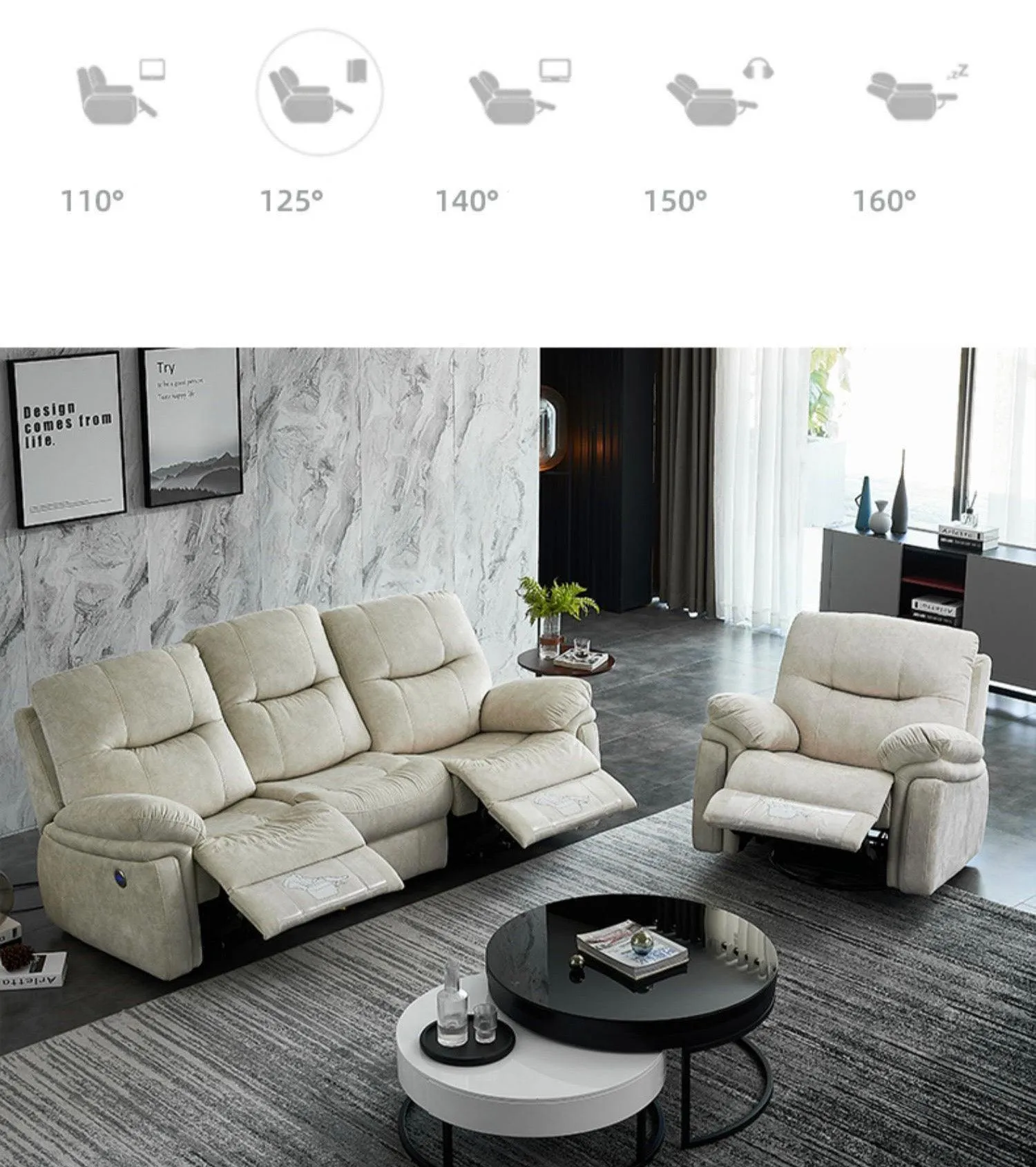 Ansel Velvet Electric Recliner Sofa