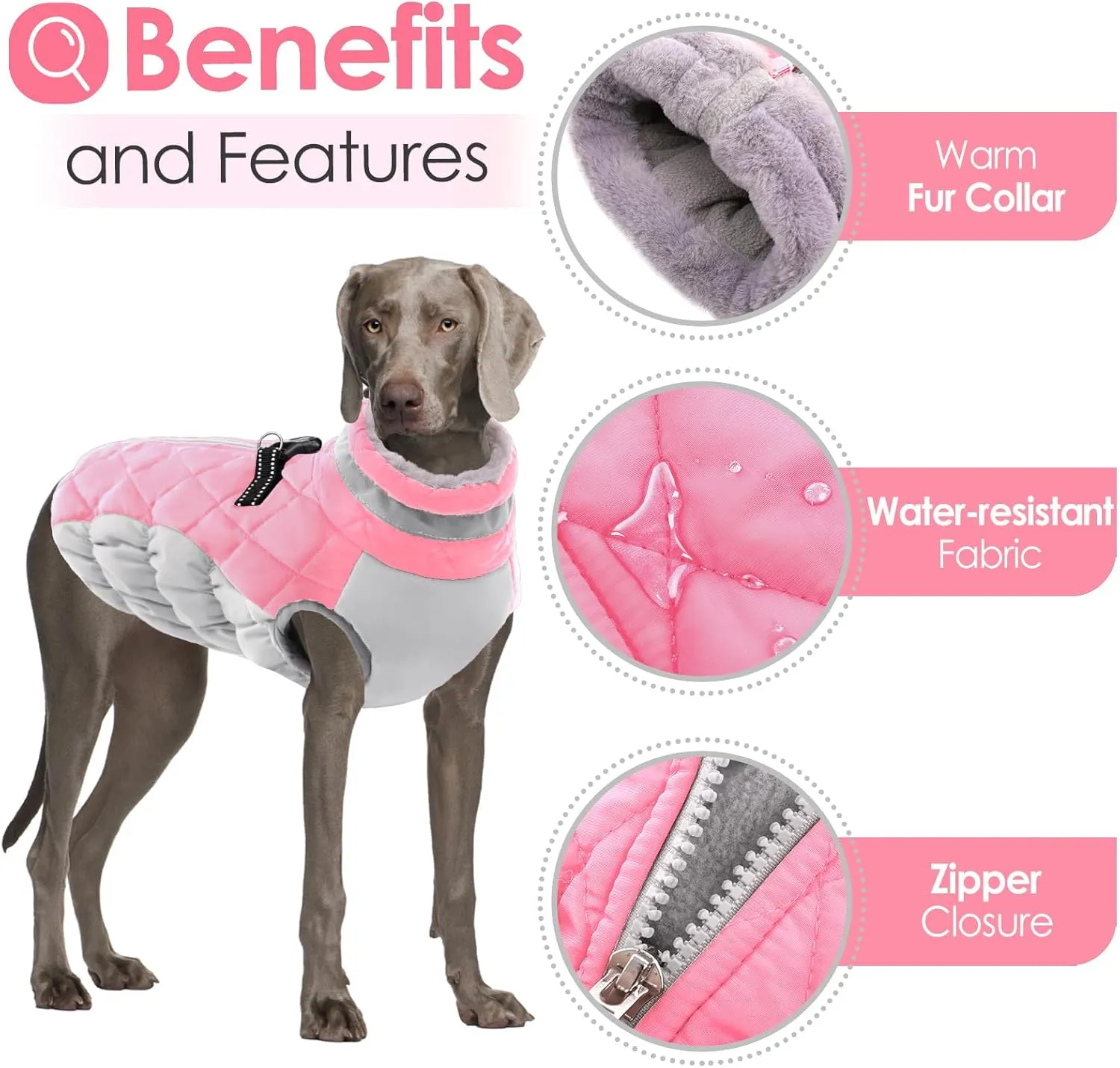 AOFITEE Dog Coat, Warm Dog Winter Coat for Small Dogs, Reflective Turtleneck Dogs Jacket with Harness Built in, Waterproof Windproof Pet Fleece Vest Snow Jacket for Cold Weather, Pink S