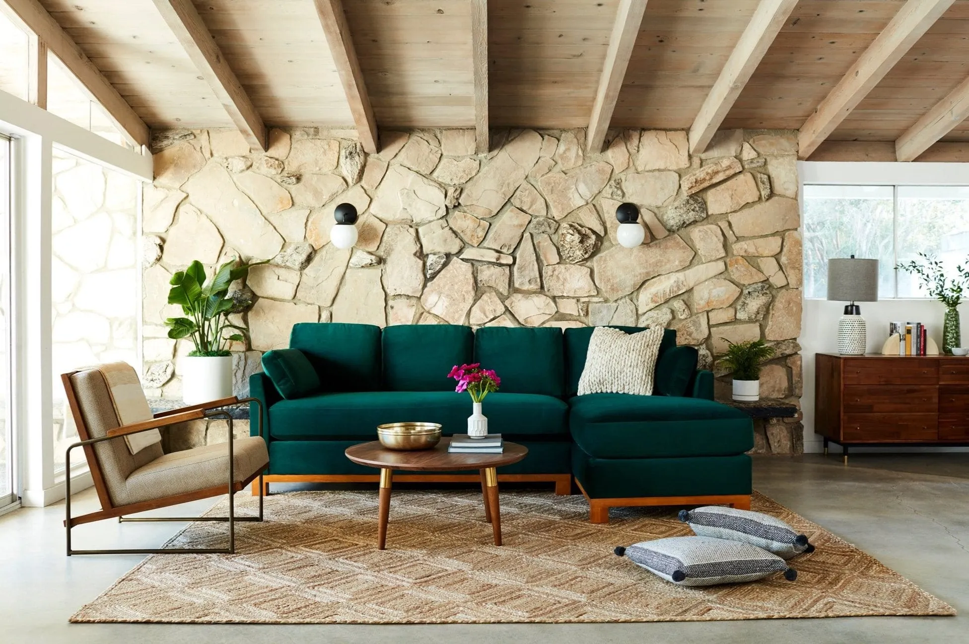 Avalon 2pc Sleeper Sectional :: Leg Finish: Pecan / Sleeper Option: Deluxe Innerspring Mattress / Configuration: RAF - Chaise on the Right