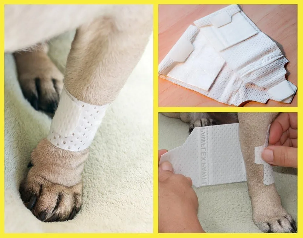 Basic Leg Bandages for Dogs, Cats, Pets -First- aid Non Adhesive Fur Friendly, Soft Stretch Wound Care, hot Spots, Fungus, Adjustable Fastening Strap Value Pack (Small 20-Pack)