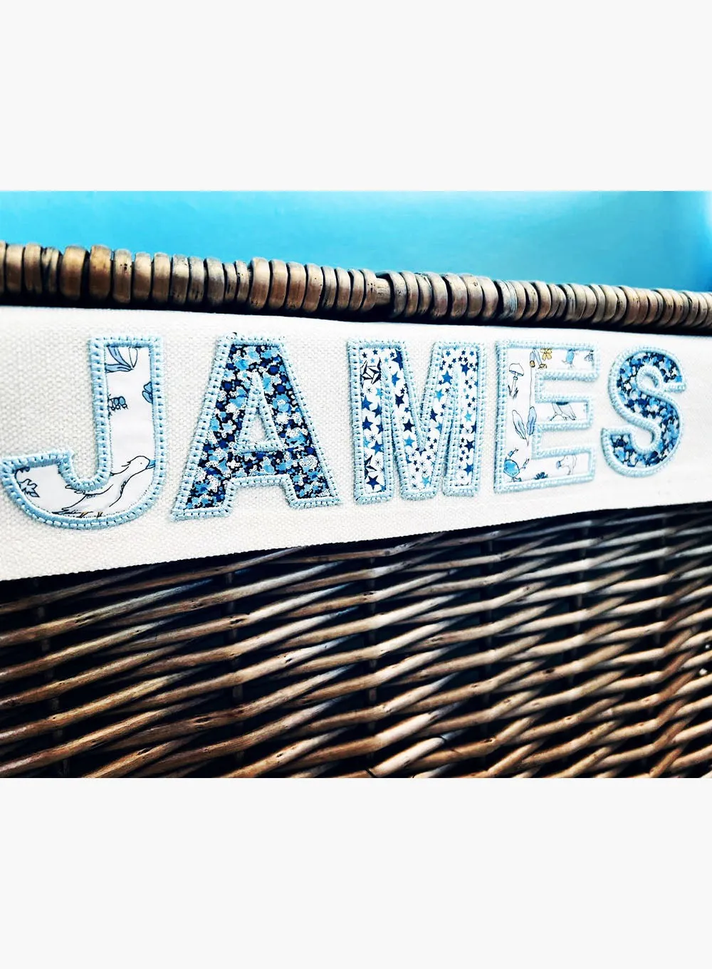 Bespoke Baskets Medium Personalised Letters Toy Box in Blue Theo