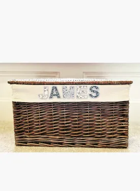 Bespoke Baskets Small Personalised Letters Toy Box in Blue Theo