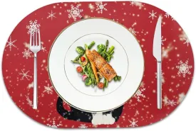 Black Cat Placemats Set Snowflake Place Mats Dining Table Washable Placemats Waterproof Scratch Resistant Placemats Easy to Clean House Holiday Themes Party Decor