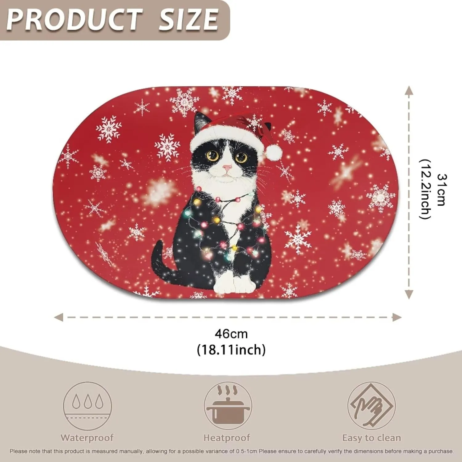 Black Cat Placemats Set Snowflake Place Mats Dining Table Washable Placemats Waterproof Scratch Resistant Placemats Easy to Clean House Holiday Themes Party Decor