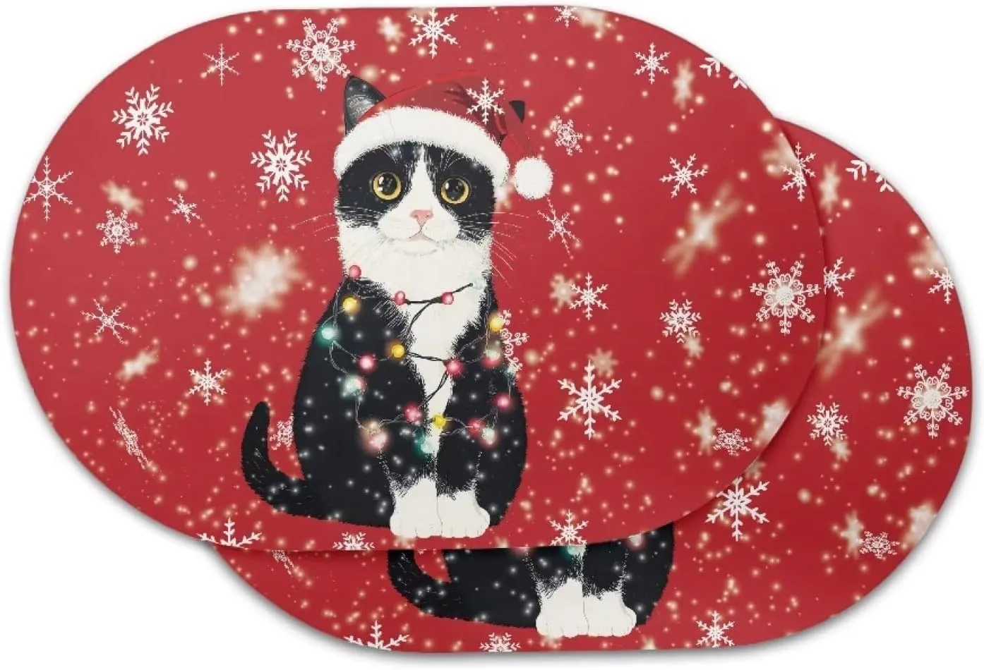 Black Cat Placemats Set Snowflake Place Mats Dining Table Washable Placemats Waterproof Scratch Resistant Placemats Easy to Clean House Holiday Themes Party Decor