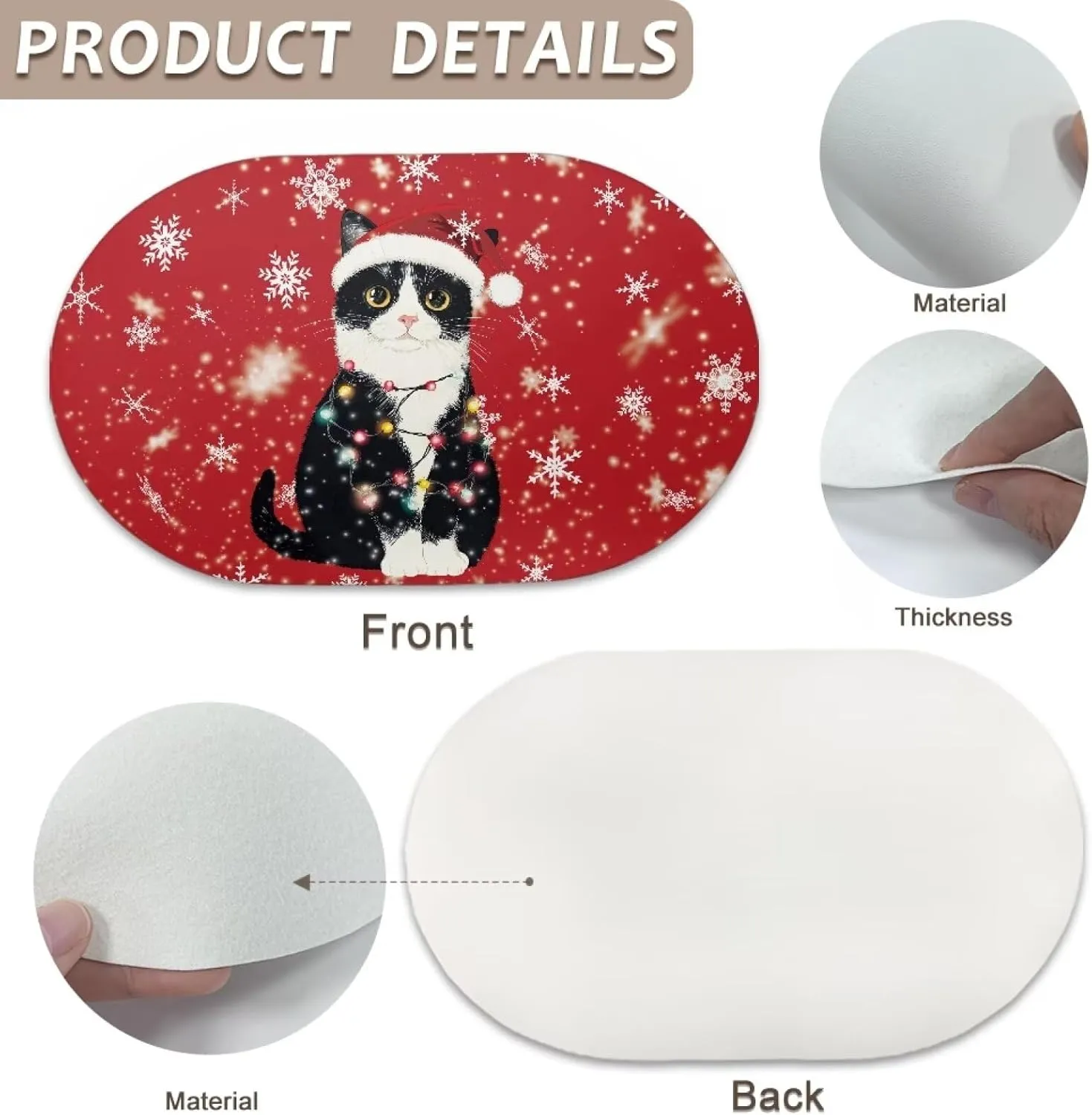 Black Cat Placemats Set Snowflake Place Mats Dining Table Washable Placemats Waterproof Scratch Resistant Placemats Easy to Clean House Holiday Themes Party Decor