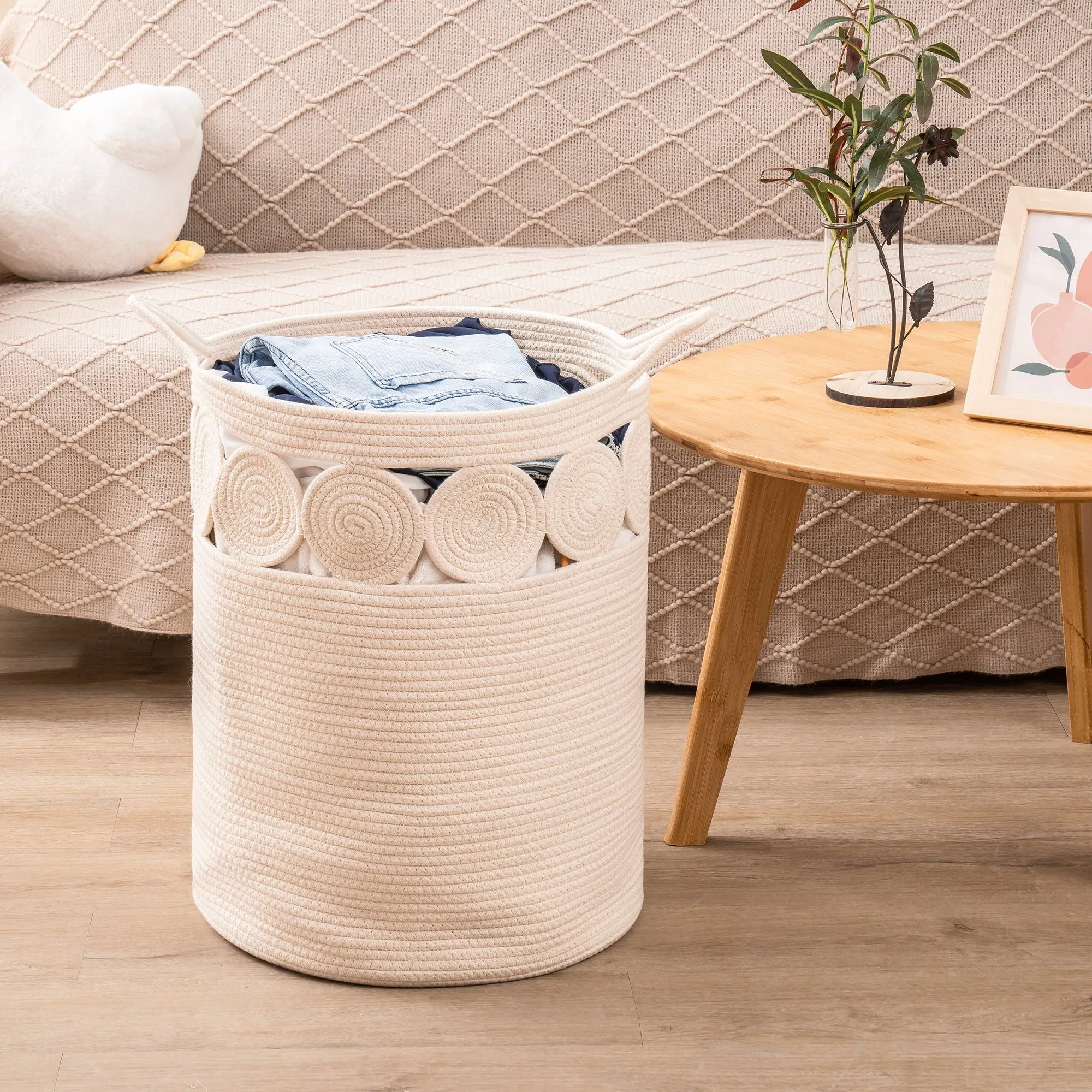 Bohemian Style Cotton Rope Storage Basket For Bedroom, Bathroom And Children'S Room (Beige)