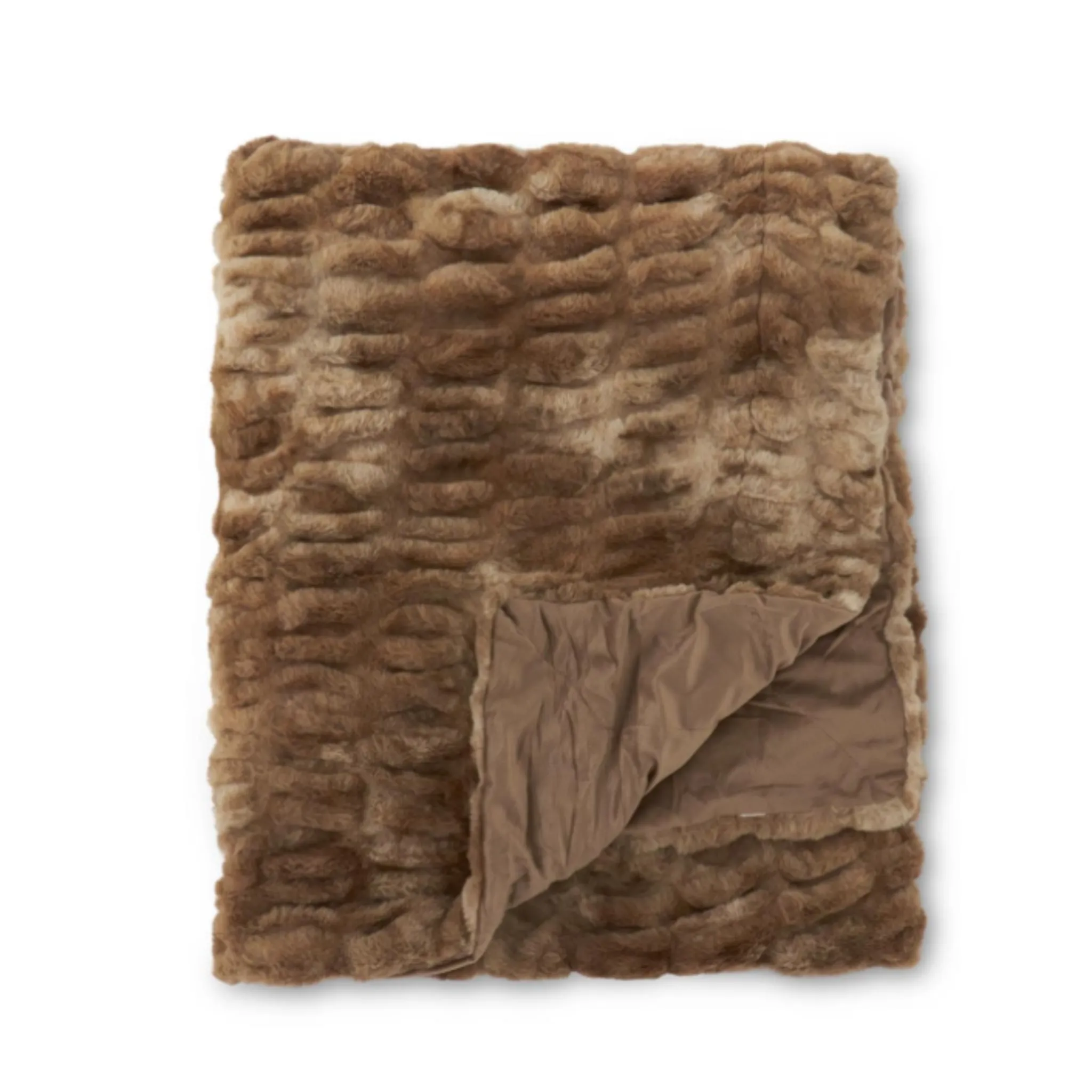 Brown Ribbed Fur Throw Blanket