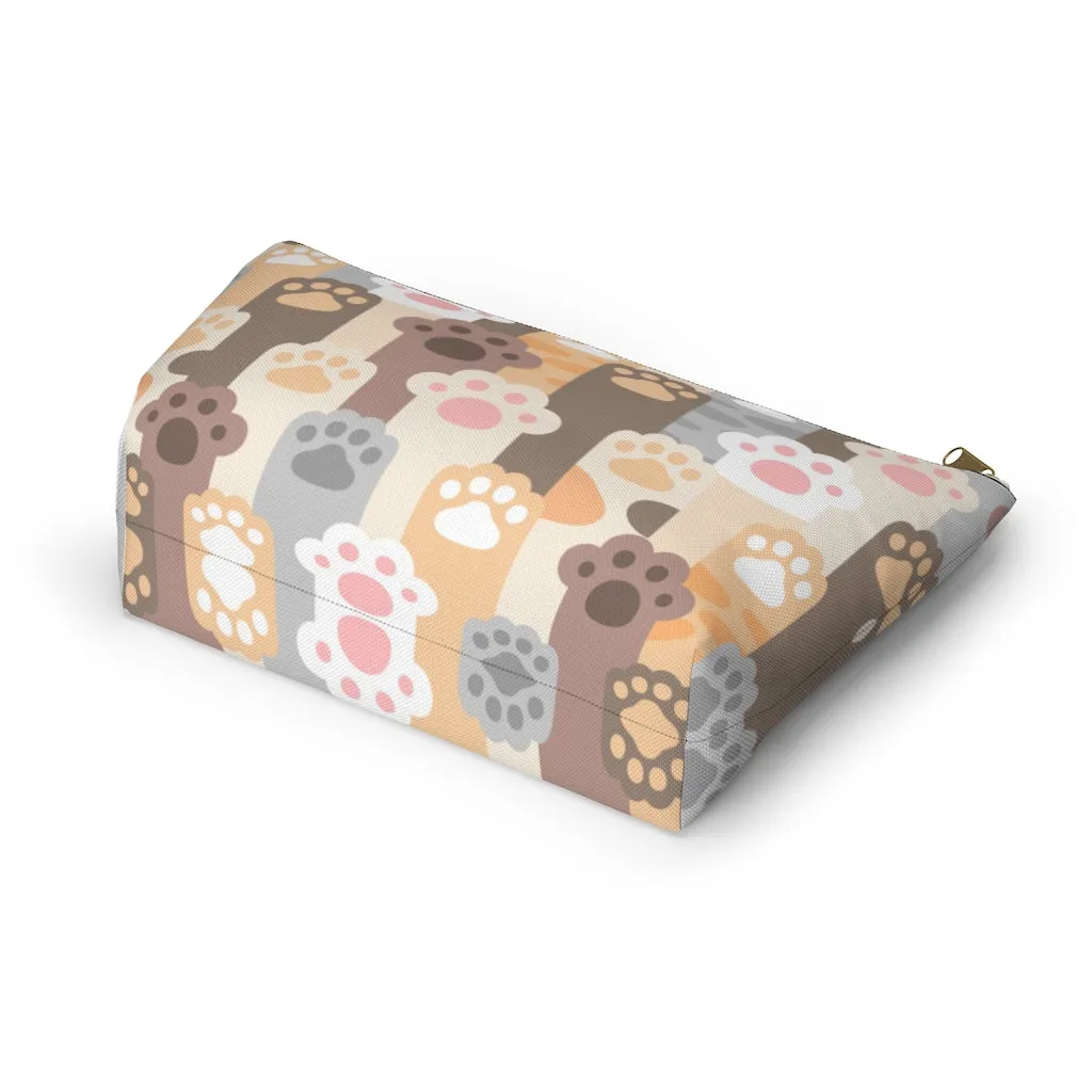 Cat Paws Pouch Bag, Pet Pastel Canvas Travel Wash Makeup Toiletry Bath Organizer Cosmetic Gift Accessory Large Small Zipper