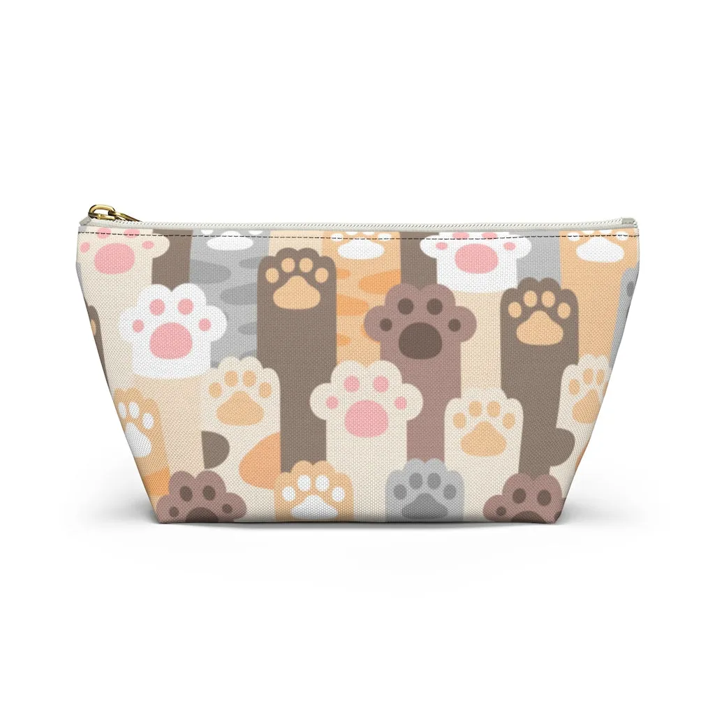 Cat Paws Pouch Bag, Pet Pastel Canvas Travel Wash Makeup Toiletry Bath Organizer Cosmetic Gift Accessory Large Small Zipper