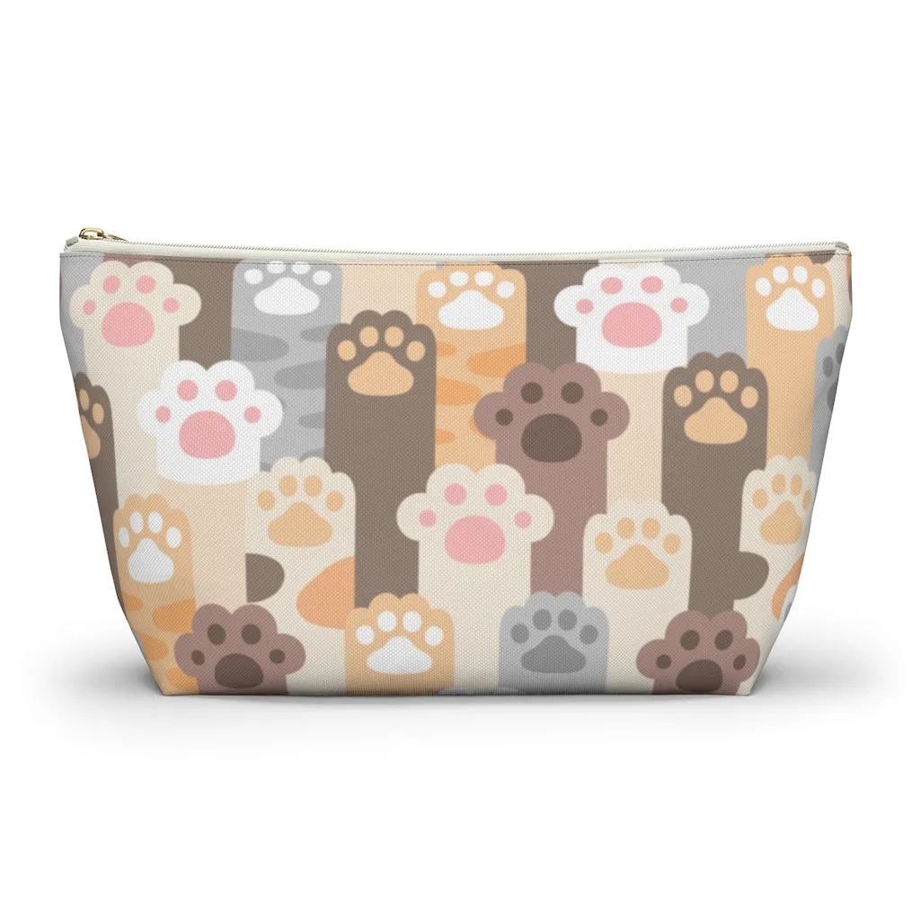 Cat Paws Pouch Bag, Pet Pastel Canvas Travel Wash Makeup Toiletry Bath Organizer Cosmetic Gift Accessory Large Small Zipper