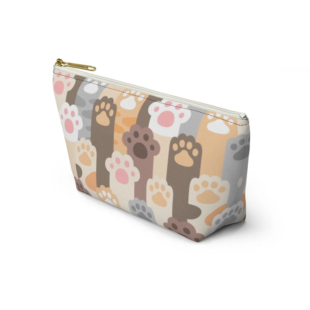 Cat Paws Pouch Bag, Pet Pastel Canvas Travel Wash Makeup Toiletry Bath Organizer Cosmetic Gift Accessory Large Small Zipper