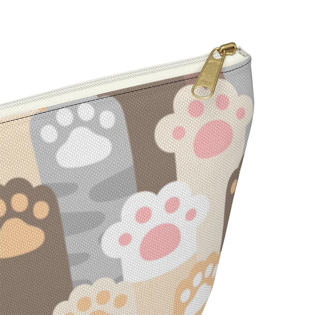 Cat Paws Pouch Bag, Pet Pastel Canvas Travel Wash Makeup Toiletry Bath Organizer Cosmetic Gift Accessory Large Small Zipper