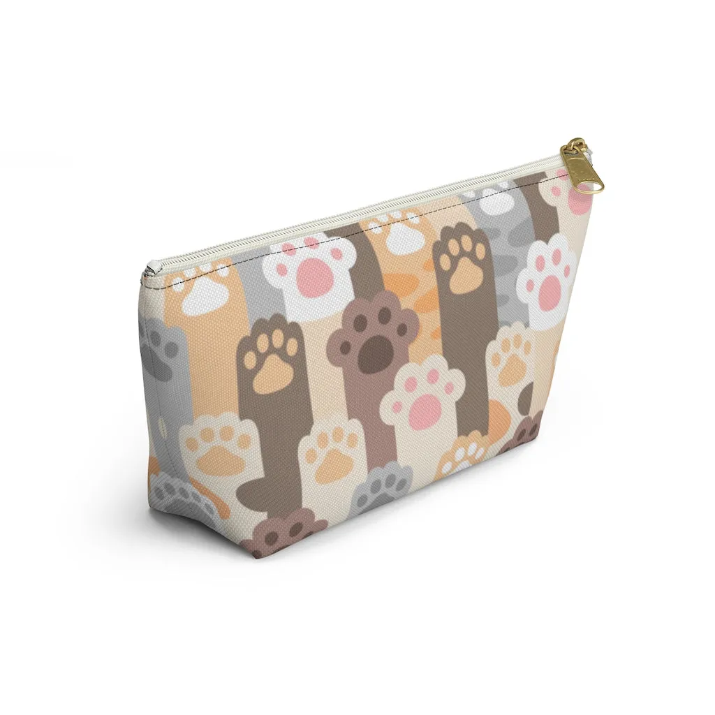 Cat Paws Pouch Bag, Pet Pastel Canvas Travel Wash Makeup Toiletry Bath Organizer Cosmetic Gift Accessory Large Small Zipper