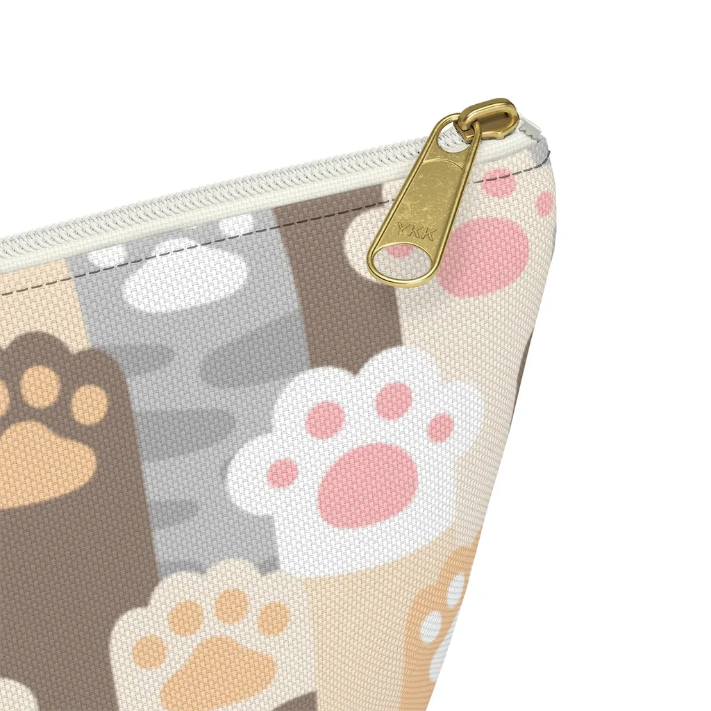 Cat Paws Pouch Bag, Pet Pastel Canvas Travel Wash Makeup Toiletry Bath Organizer Cosmetic Gift Accessory Large Small Zipper