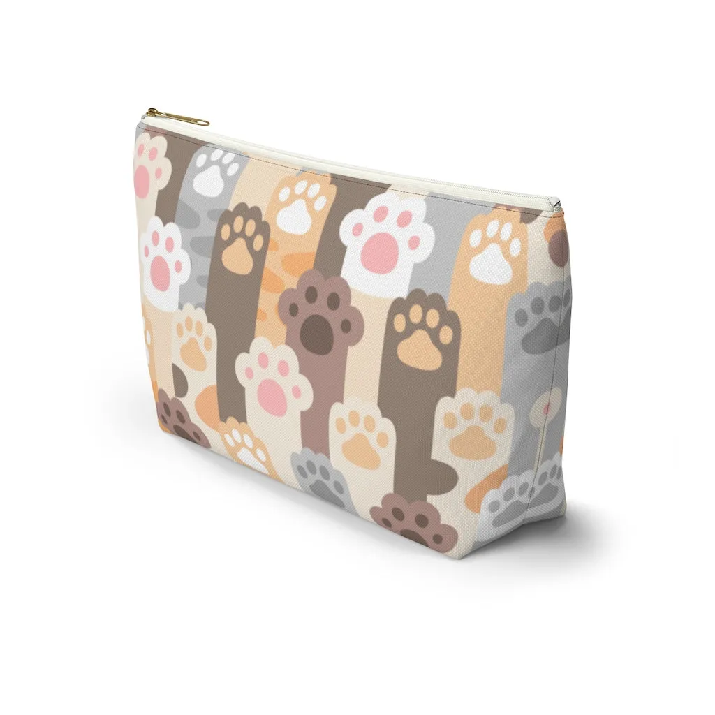 Cat Paws Pouch Bag, Pet Pastel Canvas Travel Wash Makeup Toiletry Bath Organizer Cosmetic Gift Accessory Large Small Zipper
