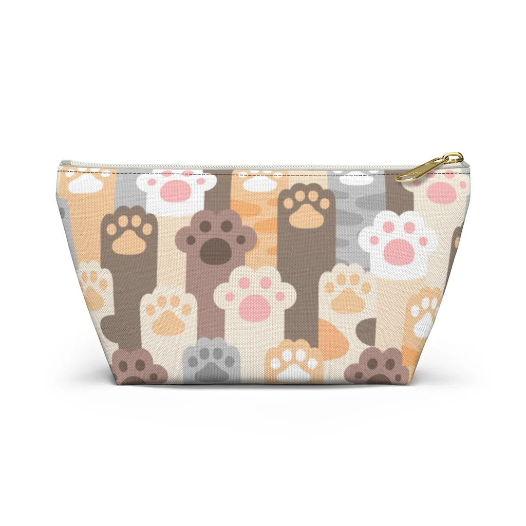 Cat Paws Pouch Bag, Pet Pastel Canvas Travel Wash Makeup Toiletry Bath Organizer Cosmetic Gift Accessory Large Small Zipper