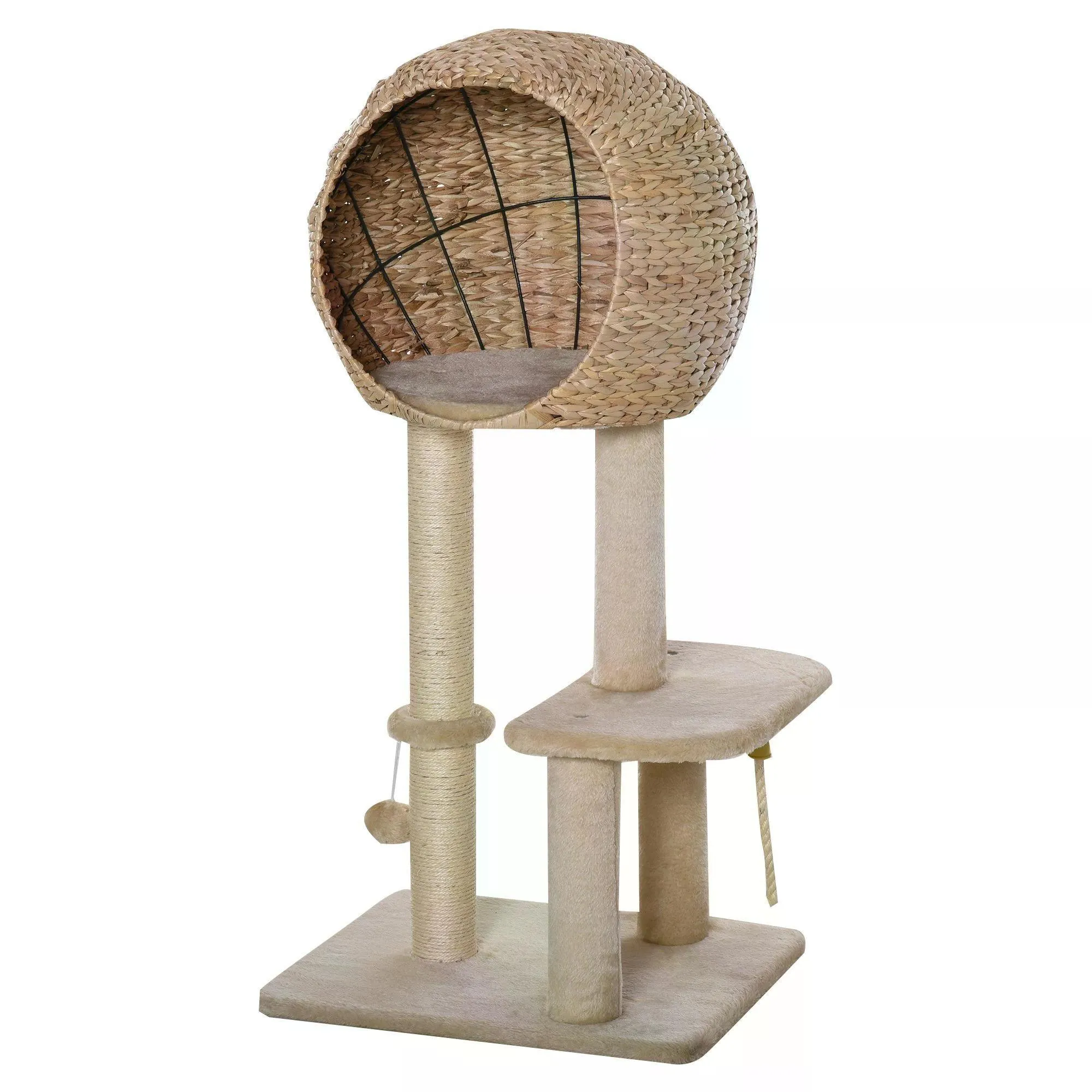 Cat Tower with Perch and Teasing Rope Toy, 100cm - Beige