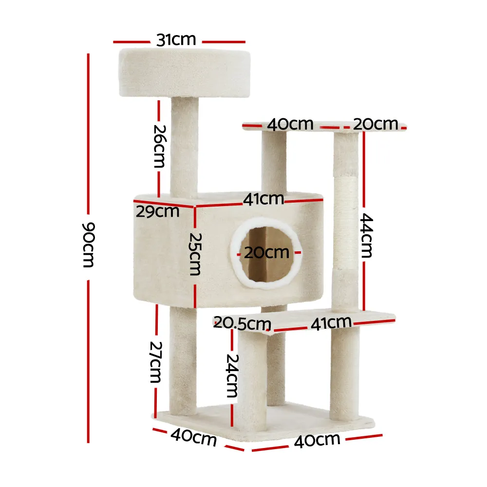 Cat Tree Tower Scratching Post Scratcher Wood Condo House Bed Trees 90cm - Beige