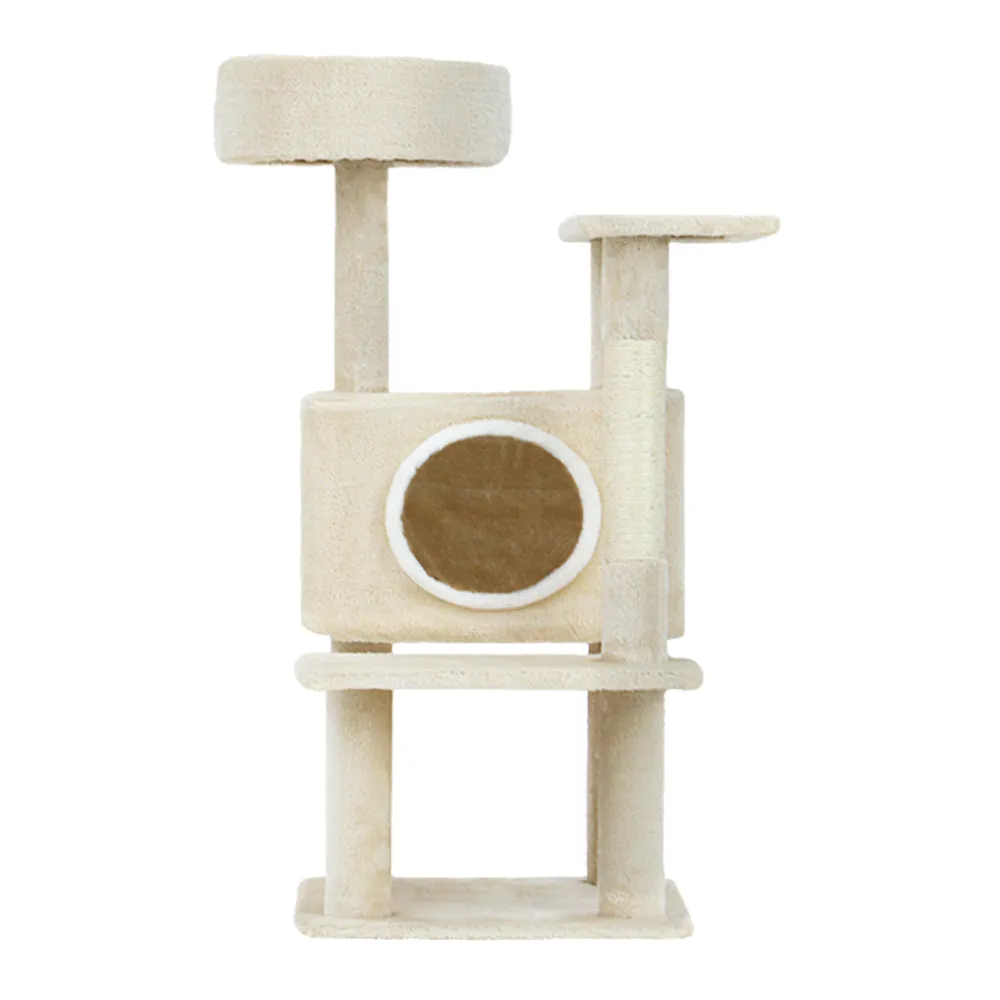 Cat Tree Tower Scratching Post Scratcher Wood Condo House Bed Trees 90cm - Beige