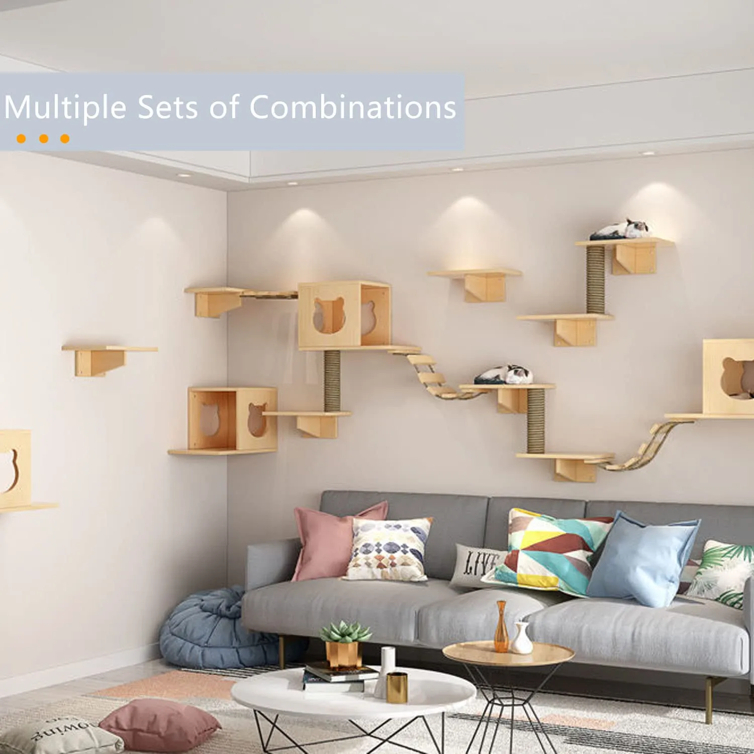 Cat Wall Shelves, Cat Wall Furniture, Cat Shelves and Perches for Wall, Cat Wall Steps Set with 4 Cat Condos House