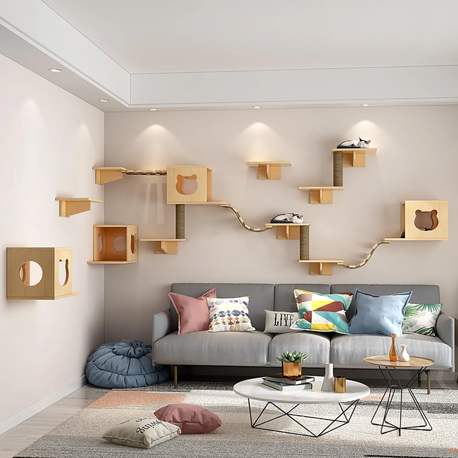 Cat Wall Shelves, Cat Wall Furniture, Cat Shelves and Perches for Wall, Cat Wall Steps Set with 4 Cat Condos House
