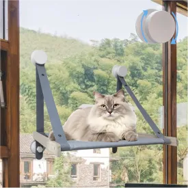 Cat Window Perch, Indoor Hammock Seat, Large Perch with Durable Screw Suction Cups for Cats & Kittens (Grey)