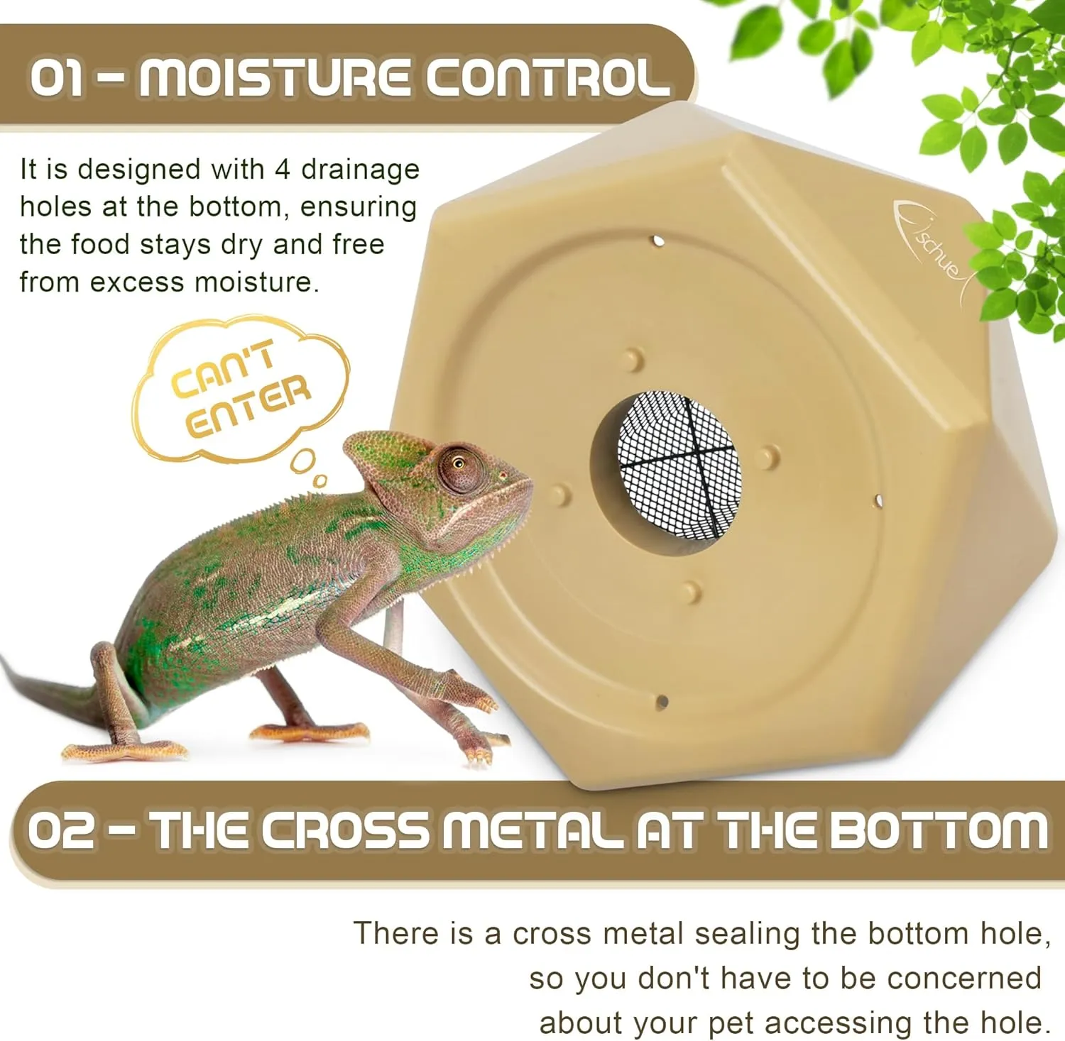 Chameleon Feeding Bowl, Hanging Insect Feeder with a Pillar for Prey to Climb Up, Suitable for Chameleon, Bearded Dragon, Lizard, Iguana, Gecko(Khaki)