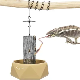 Chameleon Feeding Bowl, Hanging Insect Feeder with a Pillar for Prey to Climb Up, Suitable for Chameleon, Bearded Dragon, Lizard, Iguana, Gecko(Khaki)
