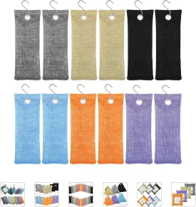 Charcoal Air Purifying Bags 12 Pack100g Bamboo Charcoal Bags Odor Absorber, for Car Air Fresheners, Odor Eliminator for HomeShoe Deodorizer - Colorful-Activated Charcoal Odor Absorbers
