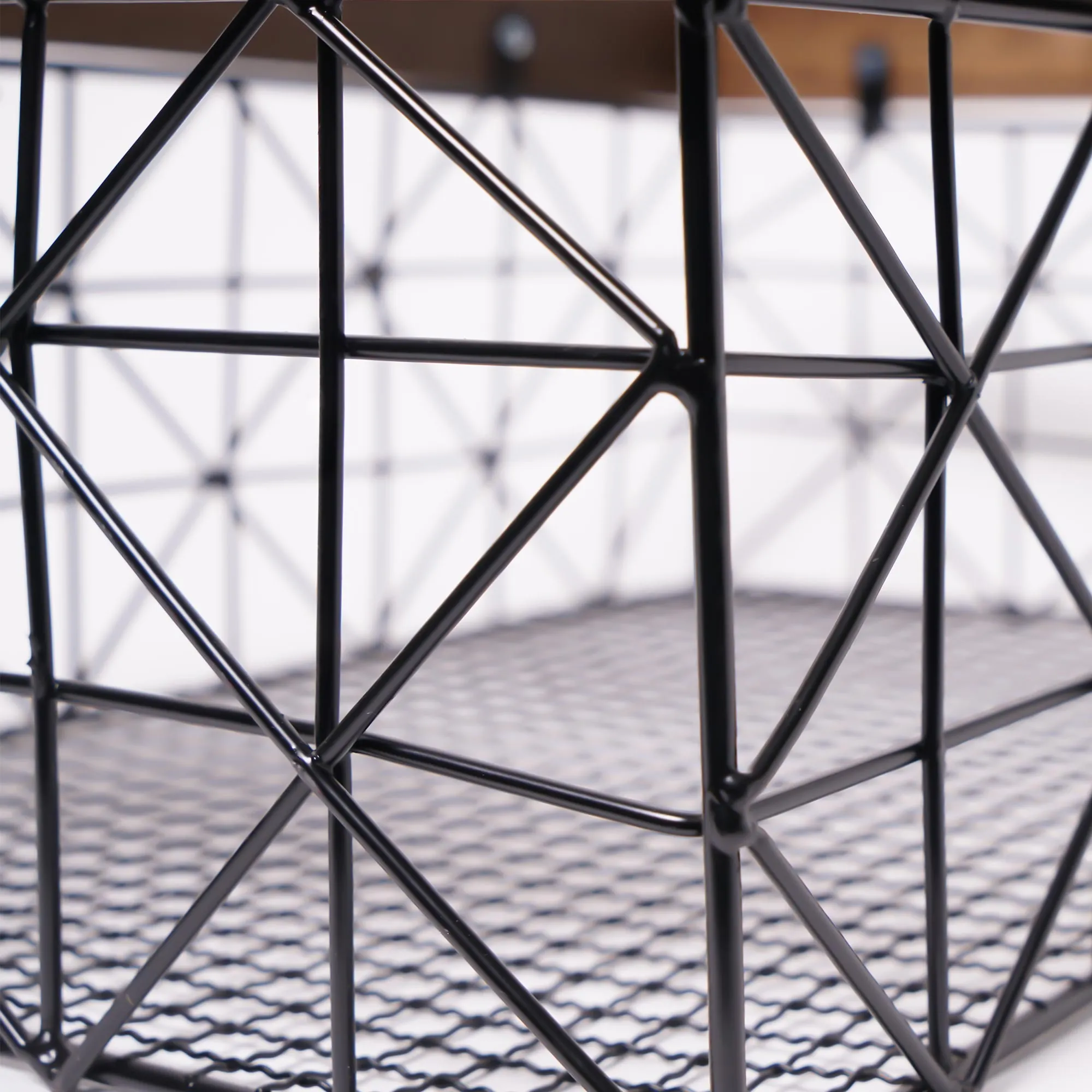 Contemporary Black and Walnut Metal and Wood Storage Basket Set of 3
