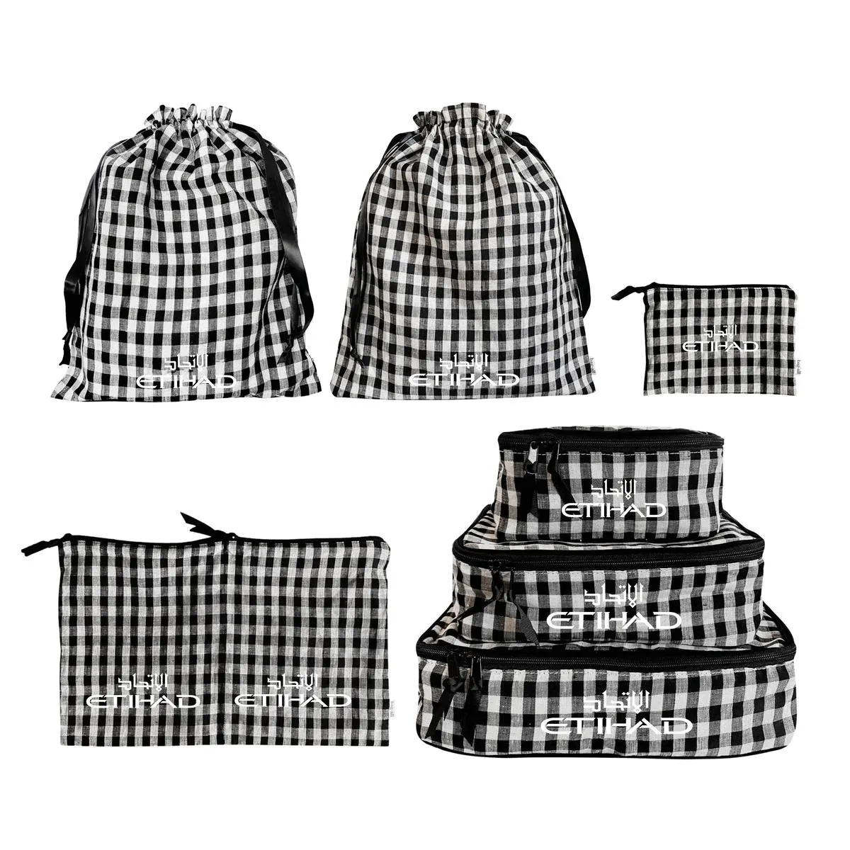 CUSTOM BA Packing Organizers and Travel Set in Gingham Linen, 7-pack Checkered