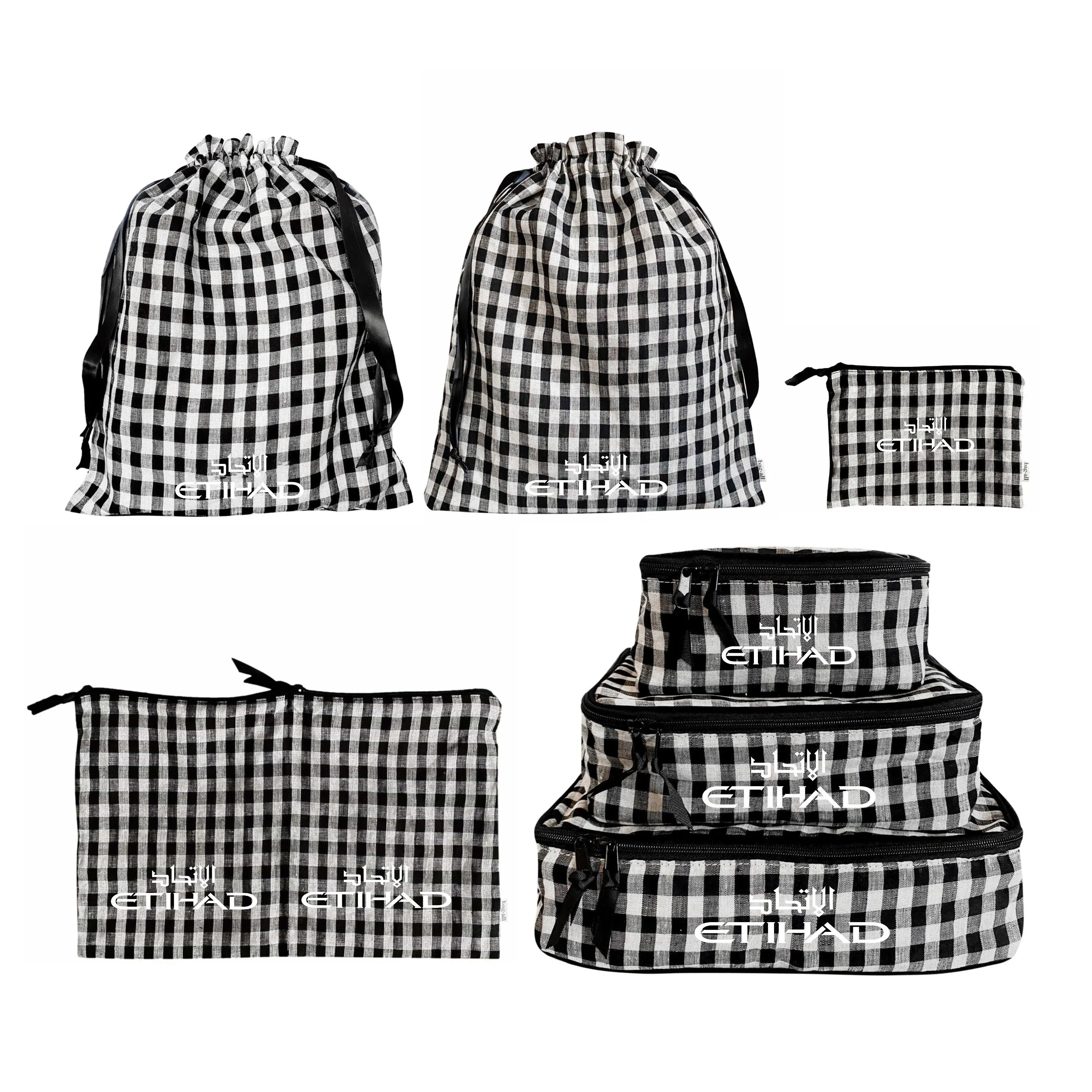 CUSTOM BA Packing Organizers and Travel Set in Gingham Linen, 7-pack Checkered