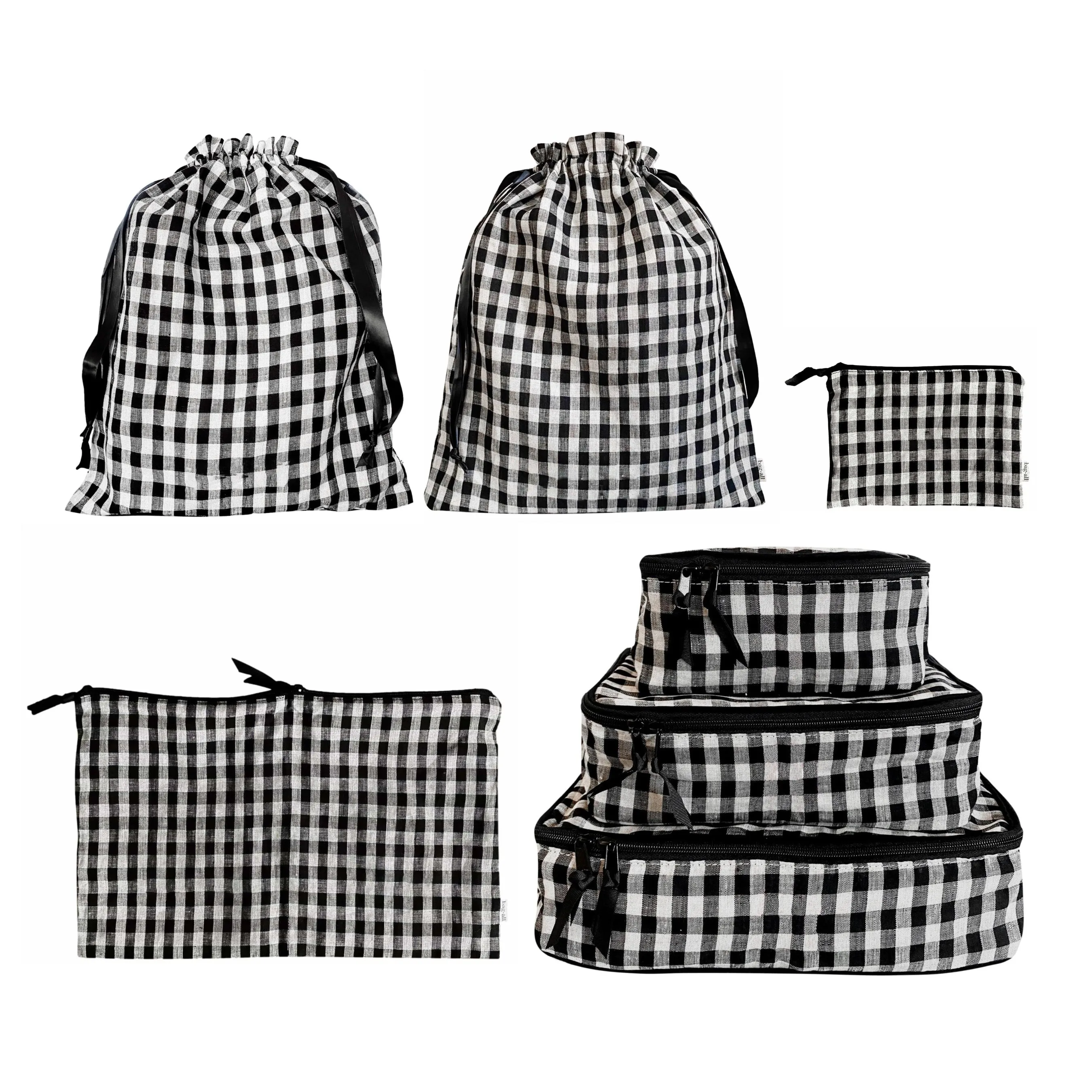 CUSTOM BA Packing Organizers and Travel Set in Gingham Linen, 7-pack Checkered