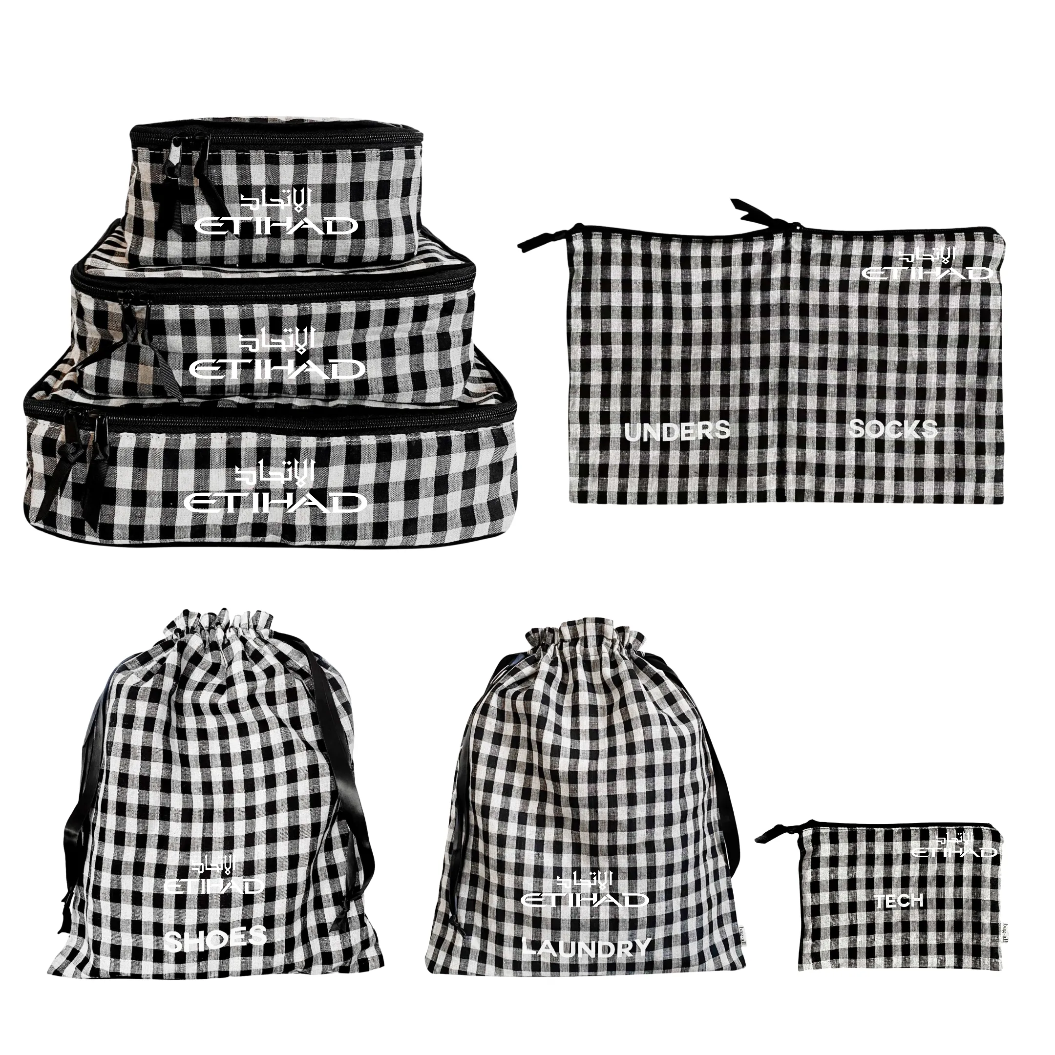 CUSTOM BA Packing Organizers and Travel Set in Gingham Linen, 7-pack Checkered