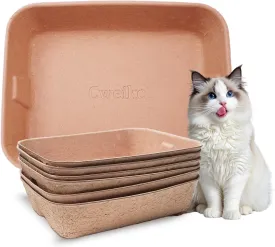 Disposable Cat Litter Box, Sturdy and Durable, Extra Thick, Large Size - 16.2"x12.6"x3.9", Leak Resistant and Sustainable, Disposable Litter Boxes for Cats (Brown, 6-Pack)