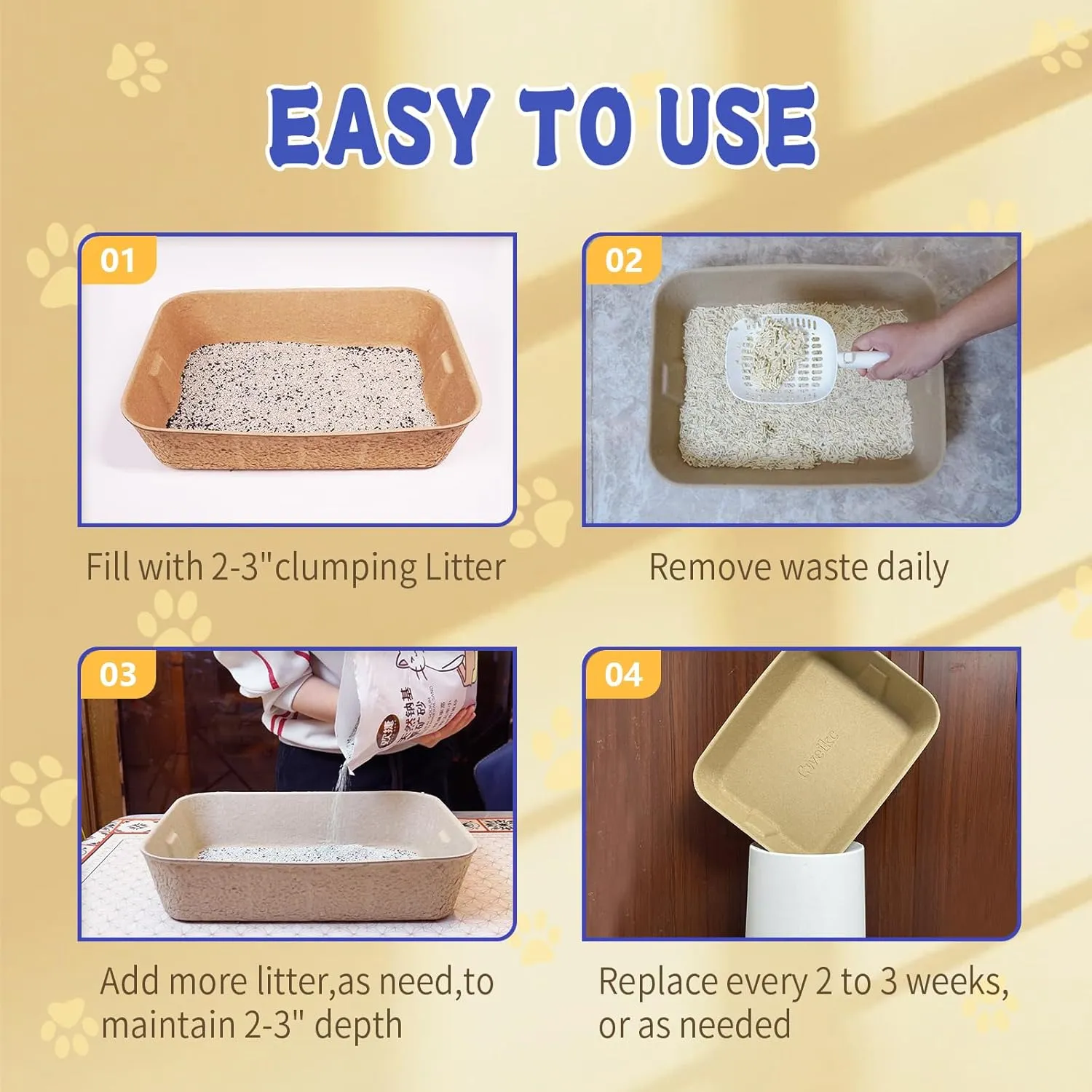 Disposable Cat Litter Box, Sturdy and Durable, Extra Thick, Large Size - 16.2"x12.6"x3.9", Leak Resistant and Sustainable, Disposable Litter Boxes for Cats (Brown, 6-Pack)
