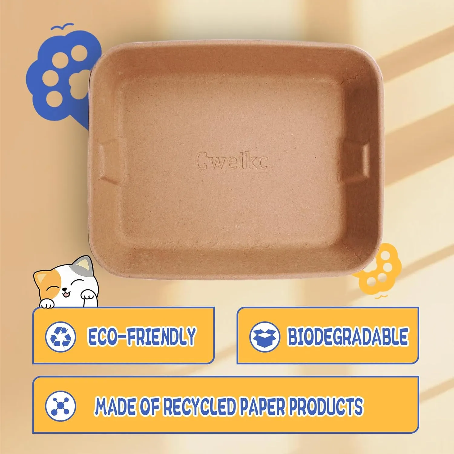 Disposable Cat Litter Box, Sturdy and Durable, Extra Thick, Large Size - 16.2"x12.6"x3.9", Leak Resistant and Sustainable, Disposable Litter Boxes for Cats (Brown, 6-Pack)