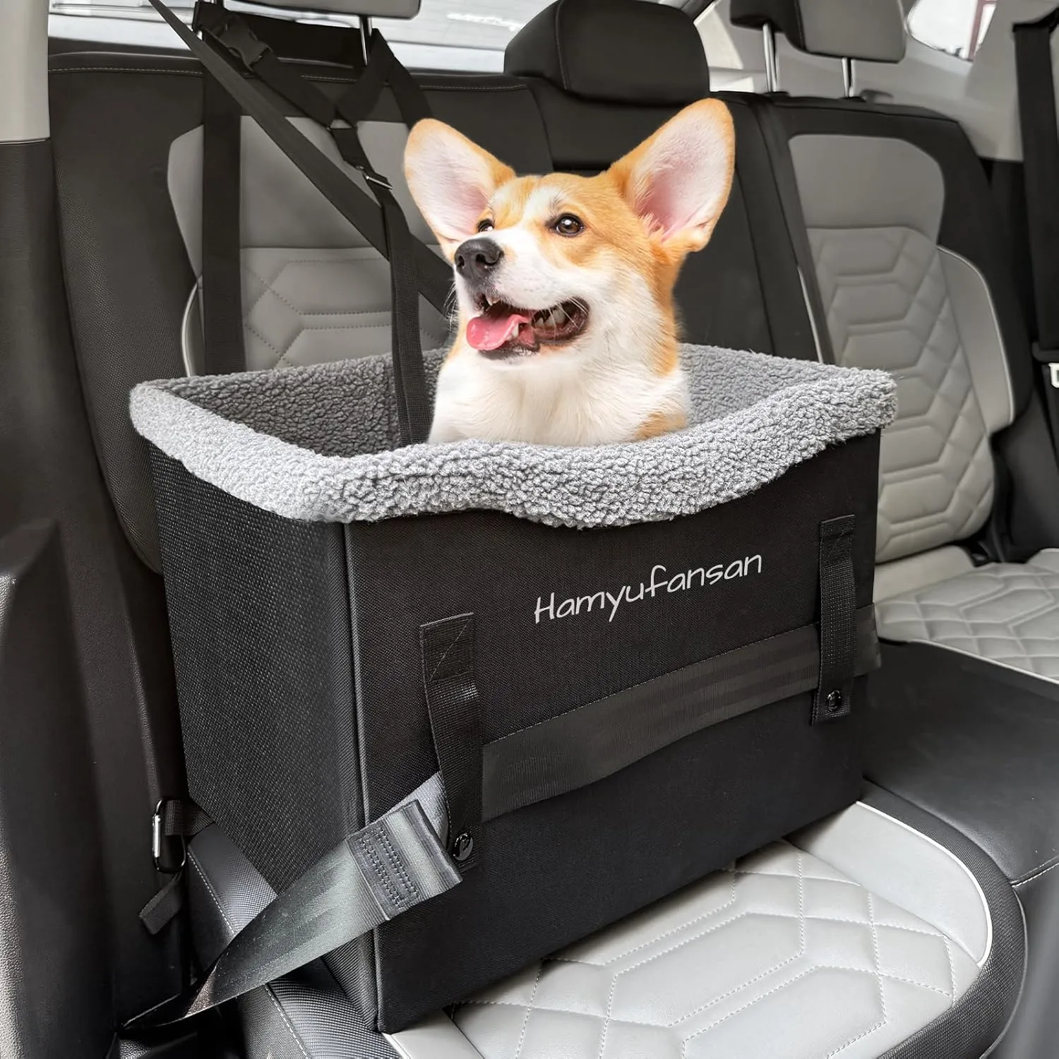 Dog Car Seat for Small Dogs, Side Safe Straps Booster Seat, Heavy-Duty Oxford Fabric Car Seat for Small Pets Up to 25lbs, Washable & Detachable(Black/Dark Grey)
