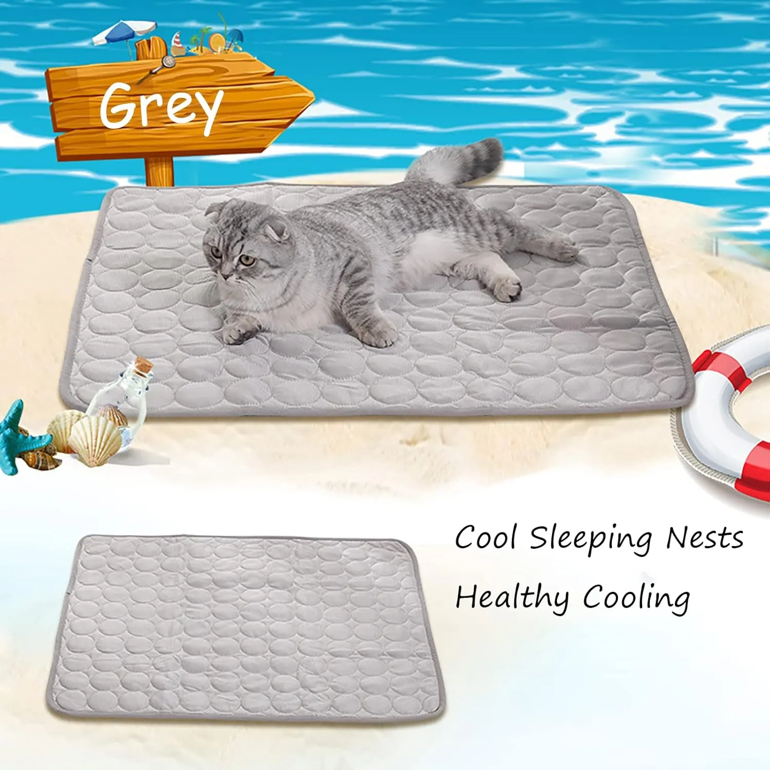 Dog Cooling Mat Summer Cat Dog Self Cooling Pad Washable Portable Pet Cooling Sleeping Bed Comfortable Ice Silk Cooling Mats for Small Medium Large Dogs Cats (GreyL)